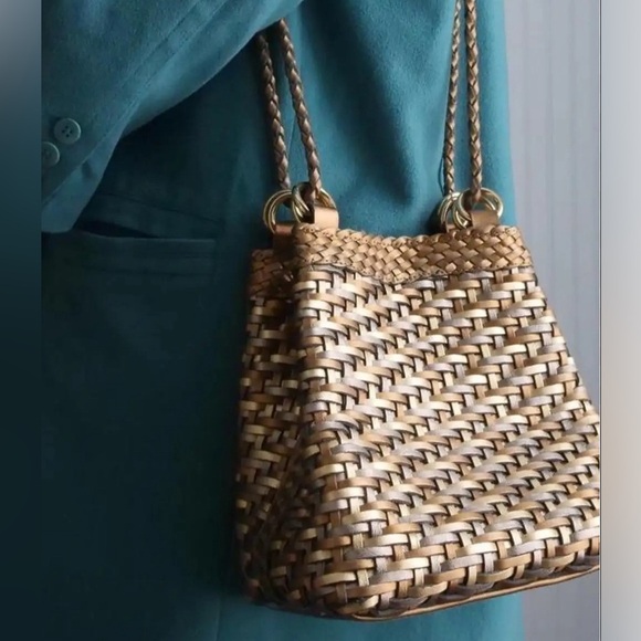 Franco Sarto Handbags - Franco Sarto Metallic Faux Leather Drawstring Bucket Bag Vtg 80s 90s